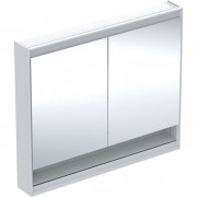 Зеркальный шкафчик для ванной комнаты Geberit One 105x90x15 см с нишей и светодиодной подсветкой алюминий белый 505.834.00.2