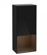 Шафка для ванної Villeroy & Boch Finion 41,8х93,6х27 см петлі праворуч з підсвічуванням МДФ глянсовий чорний лак/шпон волоського горіха F550GNPH