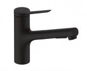 Смеситель для кухни с выдвижной лейкой Hansgrohe Zesis M33 150 с sBox lite однорычажный черный матовый 74803670