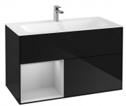 Тумба под раковину Villeroy & Boch Finion 99,6х49,8 см с подсветкой МДФ глянцевый черный лак/светло-серый матовый лак F030GJPH