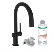 Змішувач для кухні Hansgrohe Aqittura M91 FilterSystem 210 одноважільний з висувним носиком стартовий комплект чорний матовий 76801670