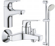Комплект смесителей для ванной Grohe BauFlow 3 в 1 с душевым набором хром 121624S