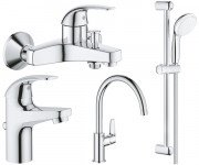 Комплект змішувачів для ванної та кухні Grohe BauCurve 4 в 1 з душовим набором хром UA122218K0