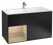 Тумба под раковину Villeroy & Boch Finion 99,6х49,8 см с подсветкой МДФ глянцевый черный лак/шпон дуба G030PCPH