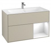 Тумба під раковину Villeroy & Boch Finion 99,6х49,8 см з підсвічуванням МДФ пісок матовий лак/глянсовий білий лак G040GFHH