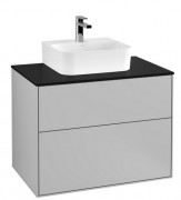 Тумба під раковину Villeroy & Boch Finion 80х50,1 см МДФ світло-сірий матовий лак/скло чорне матове F08200GJ