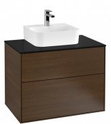 Тумба под раковину Villeroy & Boch Finion 80х50,1 см ДСП шпон грецкого ореха/стекло черное матовое F08200GN