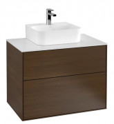 Тумба під раковину Villeroy & Boch Finion 80х50,1 см із підсвічуванням ДСП шпон волоського горіха/скло біле матове G08100GN