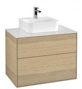 Тумба під раковину Villeroy & Boch Finion 80х50,1 см ДСП шпон дуба/скло біле матове F08100PC