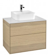 Тумба під раковину Villeroy & Boch Finion 80х50,1 см із підсвічуванням ДСП шпон дуба/скло біле матове G08100PC