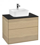 Тумба під раковину Villeroy & Boch Finion 80х50,1 см із підсвічуванням ДСП шпон дуба/скло чорне матове G08200PC