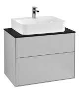 Тумба під раковину Villeroy & Boch Finion 80х50,1 см МДФ світло-сірий матовий лак/скло чорне матове F09200GJ