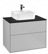 Тумба під раковину Villeroy & Boch Finion 80х50,1 см із підсвічуванням МДФ світло-сірий матовий лак/скло чорне матове G08200GJ