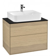 Тумба під раковину Villeroy & Boch Finion 80х50,1 см ДСП шпон дуба/скло чорне матове F09200PC