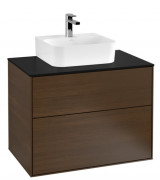 Тумба під раковину Villeroy & Boch Finion 80х50,1 см з підсвічуванням ДСП шпон волоського горіха/скло чорне матове G08200GN