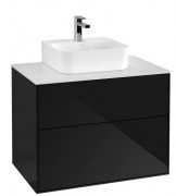 Тумба під раковину Villeroy & Boch Finion 80х50,1 см с подсветкой МДФ чорний глянцевий лак/скло біле матове G08100PH