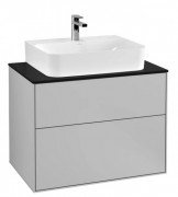 Тумба під раковину Villeroy & Boch Finion 80х50,1 см МДФ світло-сірий матовий лак/скло чорне матове F09200GJ