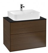 Тумба под раковину Villeroy & Boch Finion 80х50,1 см ДСП шпон грецкого ореха/стекло черное матовое F09200GN