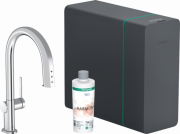 Змішувач для кухні Hansgrohe Aqittura M91 SodaSystem 210 одноважільний висувний вилив sbox стартовий набір нержавіюча сталь 76806800