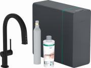Змішувач для кухні Hansgrohe Aqittura M91 SodaSystem 210 одноважільний висувний вилив sbox стартовий набір чорний матовий 76806670