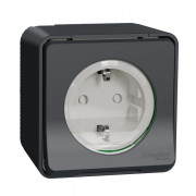 Механізм розетки Schneider Electric Mureva Styl із заземленням та шторками IP55 антрацит MUR36034