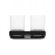 Двойной стакан для зубных щеток Ravak 10° с держателем латунь/стекло черный матовый X07P558