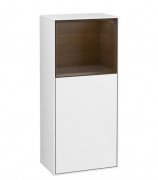 Шкафчик для ванной Villeroy & Boch Finion 41,8х93,6х27 см петли слева с подсветкой МДФ глянцевый белый лак/шпон грецкого ореха F500GNGF