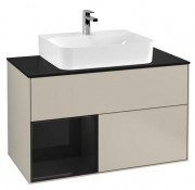 Тумба під раковину Villeroy & Boch Finion 100х50,1 см із підсвічуванням МДФ пісок матовий лак/глянцевий чорний лак/скло чорне матове F112PHHH