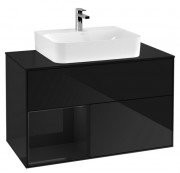 Тумба під раковину Villeroy & Boch Finion 100х50,1 см із підсвічуванням МДФ глянсовий чорний лак/скло чорне матове F112PHPH