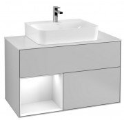 Тумба под раковину Villeroy & Boch Finion 100х50,1 см с подсветкой МДФ светло-серый матовый лак/глянцевый белый лак/стекло белое матовое G111GFGJ