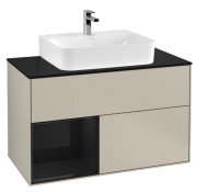 Тумба под раковину Villeroy & Boch Finion 100х50,1 см с подсветкой МДФ песок матовый лак/глянцевый черный лак/стекло черное матовое F112PHHH