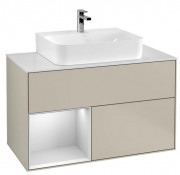 Тумба під раковину Villeroy & Boch Finion 100х50,1 см із підсвічуванням МДФ пісок матовий лак/білий матовий лак/скло біле матове G111MTHH