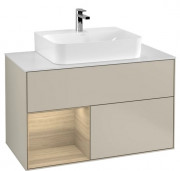 Тумба під раковину Villeroy & Boch Finion 100х50,1 см з підсвічуванням МДФ пісок матовий лак/шпон дуба/скло біле матове G111PCHH