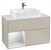 Тумба під раковину Villeroy & Boch Finion 100х50,1 см із підсвічуванням МДФ пісок матовий лак/білий матовий лак/скло біле матове G111MTHH