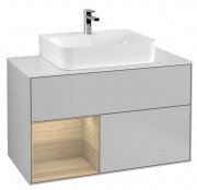 Тумба под раковину Villeroy & Boch Finion 100х50,1 см с подсветкой МДФ светло-серый матовый лак/шпон дуба/стекло белое матовое G111PCGJ