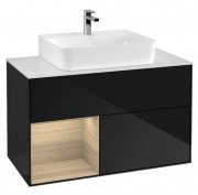 Тумба під раковину Villeroy & Boch Finion 100х50,1 см із підсвічуванням МДФ глянсовий чорний лак/шпон дуба/скло біле матове G111PCPH