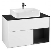 Тумба под раковину Villeroy & Boch Finion 100х50,1 см с подсветкой МДФ глянцевый белый лак/черный матовый лак/стекло черное матовое F122PDGF