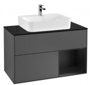 Тумба під раковину Villeroy & Boch Finion 100х50,1 см із підсвічуванням МДФ антрацит матовий лак/чорний матовий лак/скло чорне матове F122PDGK