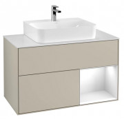 Тумба під раковину Villeroy & Boch Finion 100х50,1 см із підсвічуванням МДФ пісок матовий лак/глянцевий білий лак/скло біле матове F121GFHH
