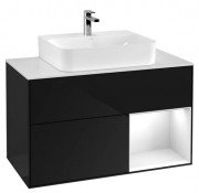 Тумба под раковину Villeroy & Boch Finion 100х50,1 см с подсветкой МДФ глянцевый черный лак/глянцевый белый лак/стекло белое матовое F121GFPH