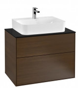 Тумба під раковину Villeroy & Boch Finion 80х50,1 см з підсвічуванням ДСП шпон волоського горіха/скло чорне матове G09200GN