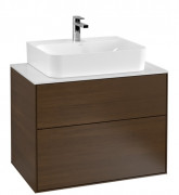 Тумба під раковину Villeroy & Boch Finion 80х50,1 см із підсвічуванням ДСП шпон волоського горіха/скло біле матове G09100GN