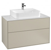 Тумба під раковину Villeroy & Boch Finion 100х50,1 см МДФ пісок матовий лак/скло біле матове F10100HH