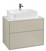 Тумба под раковину Villeroy & Boch Finion 80х50,1 см с подсветкой МДФ песок матовый лак/стекло черное матовое G09100HH