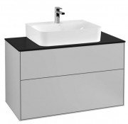 Тумба під раковину Villeroy & Boch Finion 100х50,1 см МДФ світло-сірий матовий лак/скло чорне матове F10200GJ