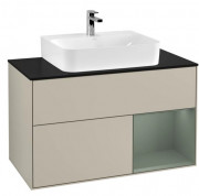 Тумба під раковину Villeroy & Boch Finion 100х50,1 см із підсвічуванням МДФ пісок матовий лак/оливковий матовий лак/скло чорне матове F122GMHH
