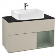 Тумба під раковину Villeroy & Boch Finion 100х50,1 см із підсвічуванням МДФ пісок матовий лак/оливковий матовий лак/скло чорне матове F122GMHH