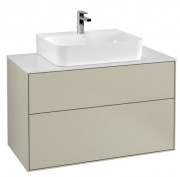 Тумба под раковину Villeroy & Boch Finion 100х50,1 см с подсветкой МДФ песок матовый лак/стекло черное матовое G10100HH