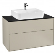 Тумба под раковину Villeroy & Boch Finion 100х50,1 см с подсветкой МДФ песок матовый лак/стекло черное матовое G10200HH