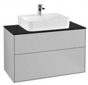 Тумба під раковину Villeroy & Boch Finion 100х50,1 см із підсвічуванням МДФ світло-сірий матовий лак/скло чорне матове G10200GJ